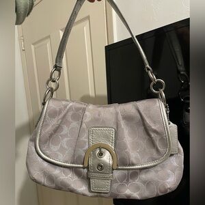 Coach Soho Pleated Signature Fabric Flap, 2012, Metallic Gray 🔥 Firm Price